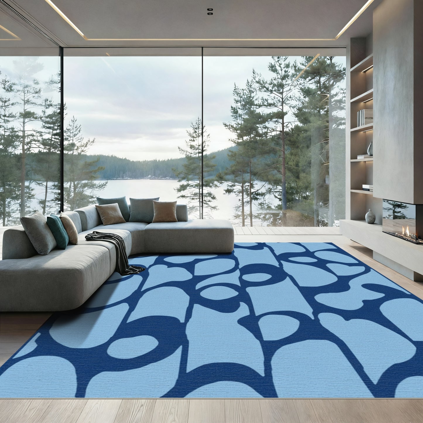 Deep Blue Organic Vertical Stripe Rug