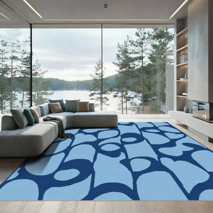 Deep Blue Organic Vertical Stripe Rug