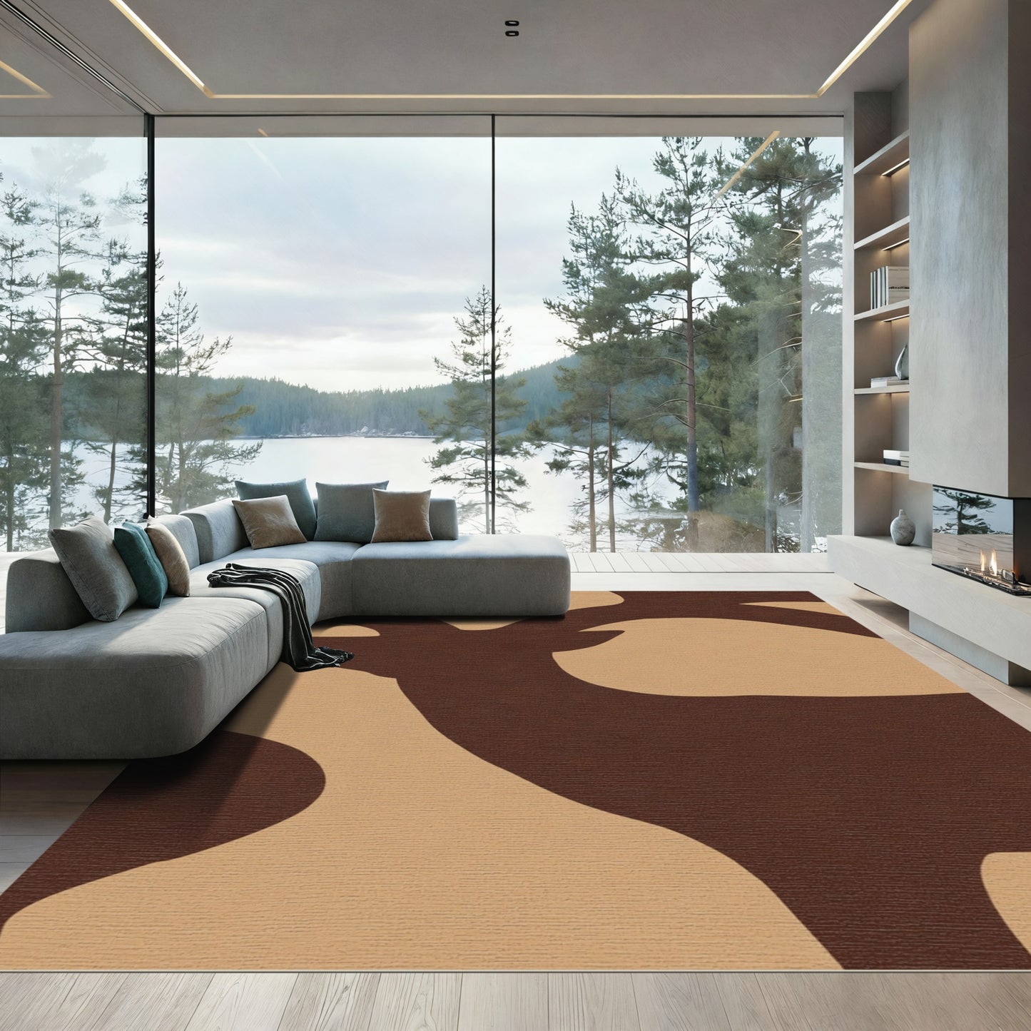 Brown Deer Silhouette Woodland Charm Rug