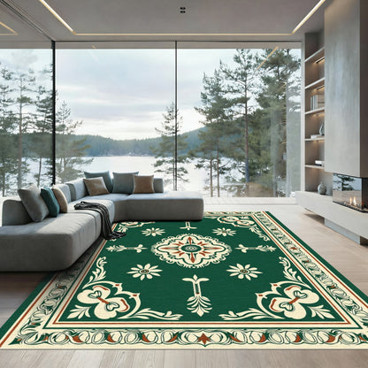 Rich Emerald Medallion Floral Border Rug