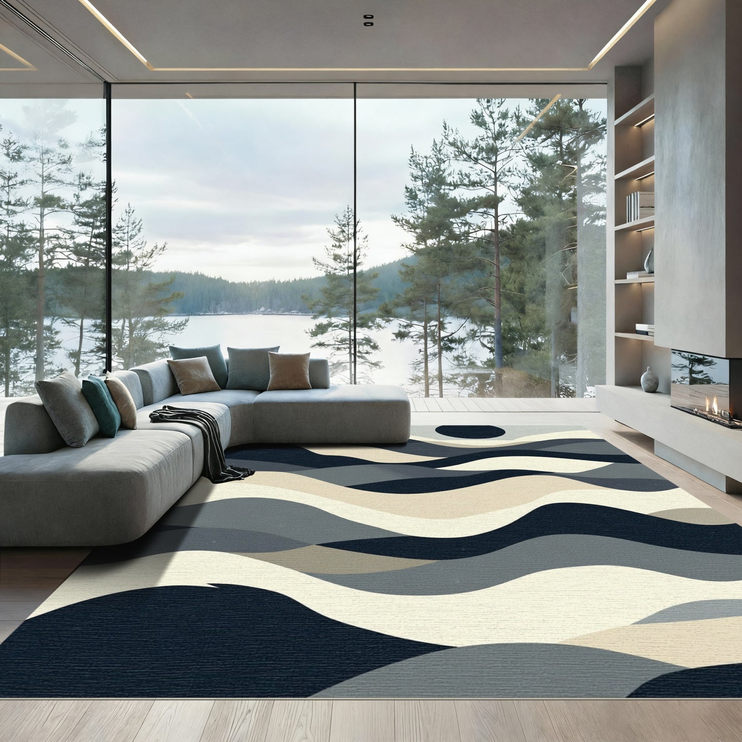 Modern Abstract Wave Landscape Rug
