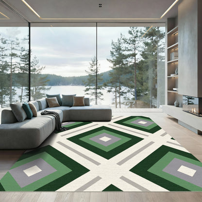 Deep Green Diamond Lattice Rug