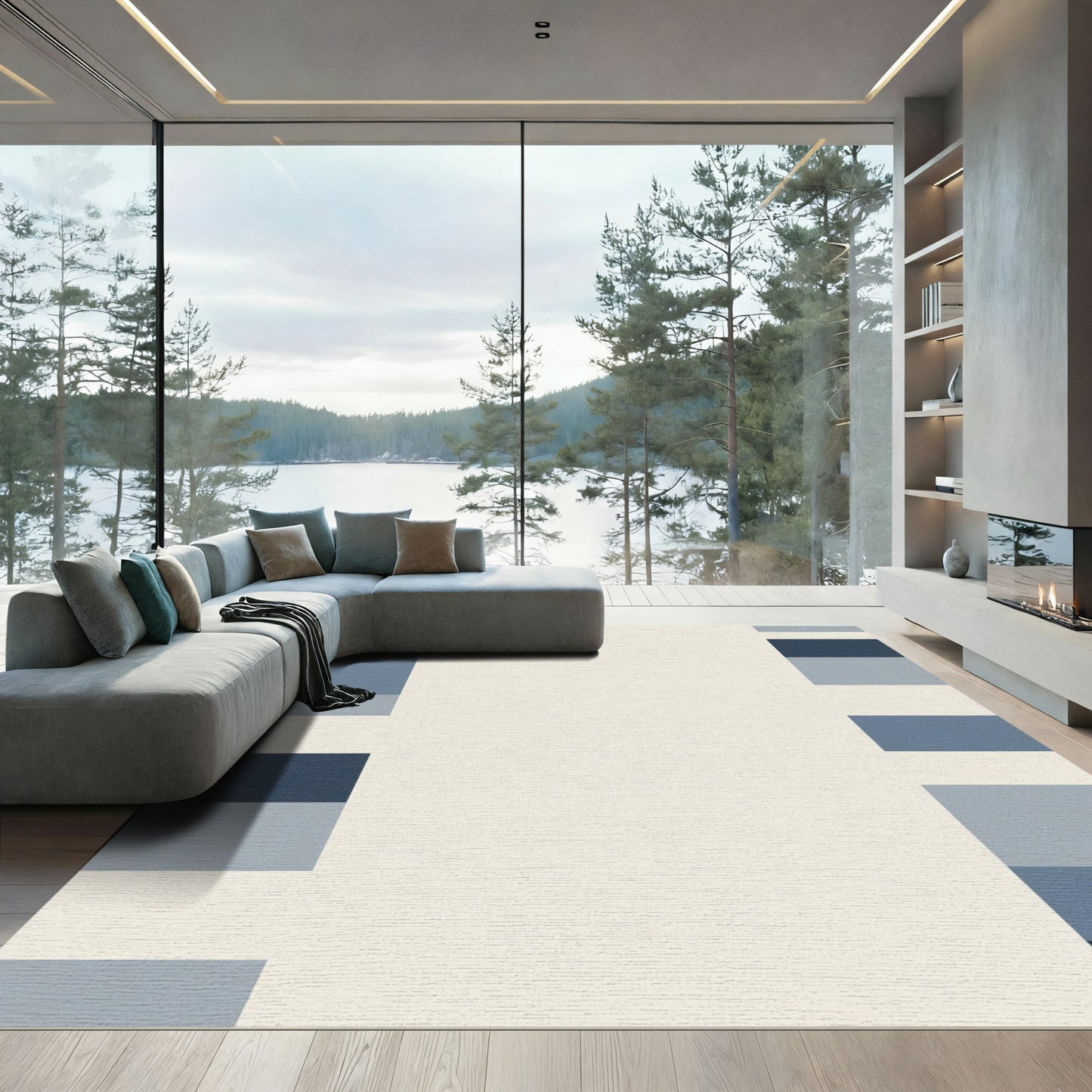 Striped Slate Blue Blocks Rug