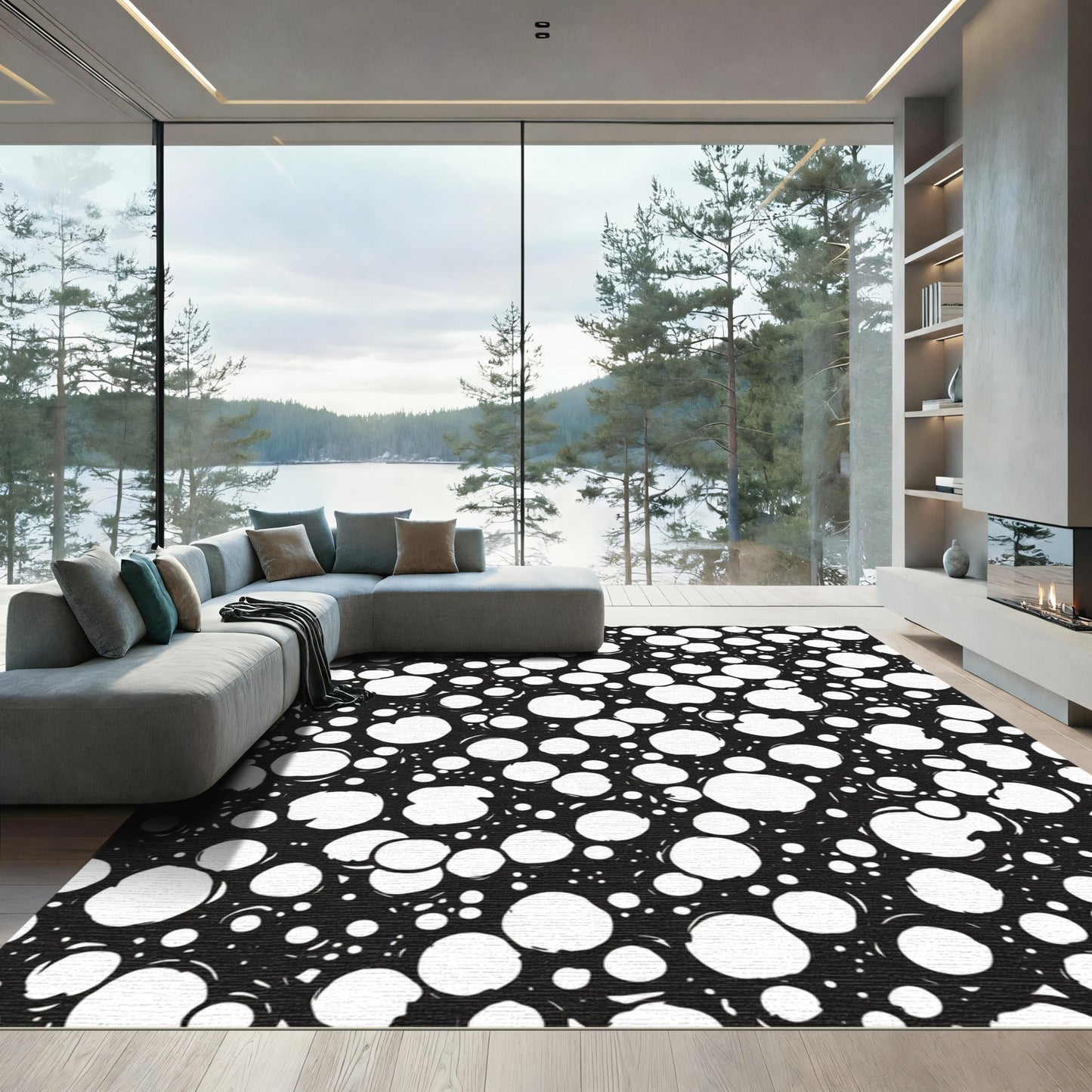 Black White Bubble Scatter Rug