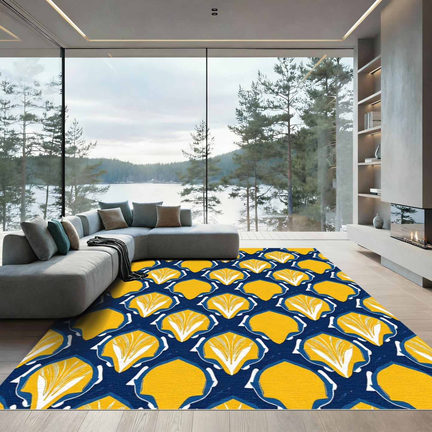 Navy Gold Deco Fan Medallion Rug