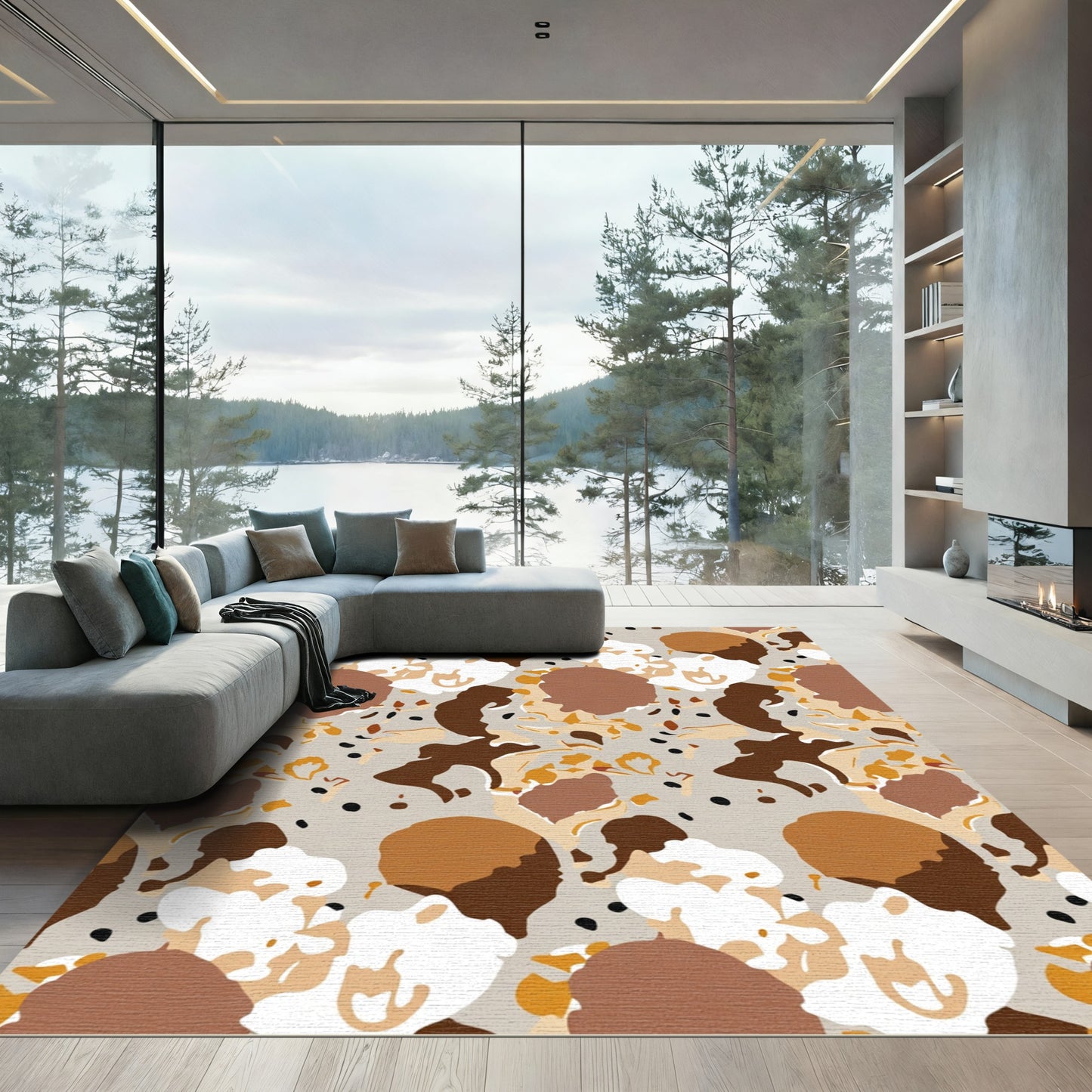 Earthy Terracotta Abstract Organic Clouds Rug