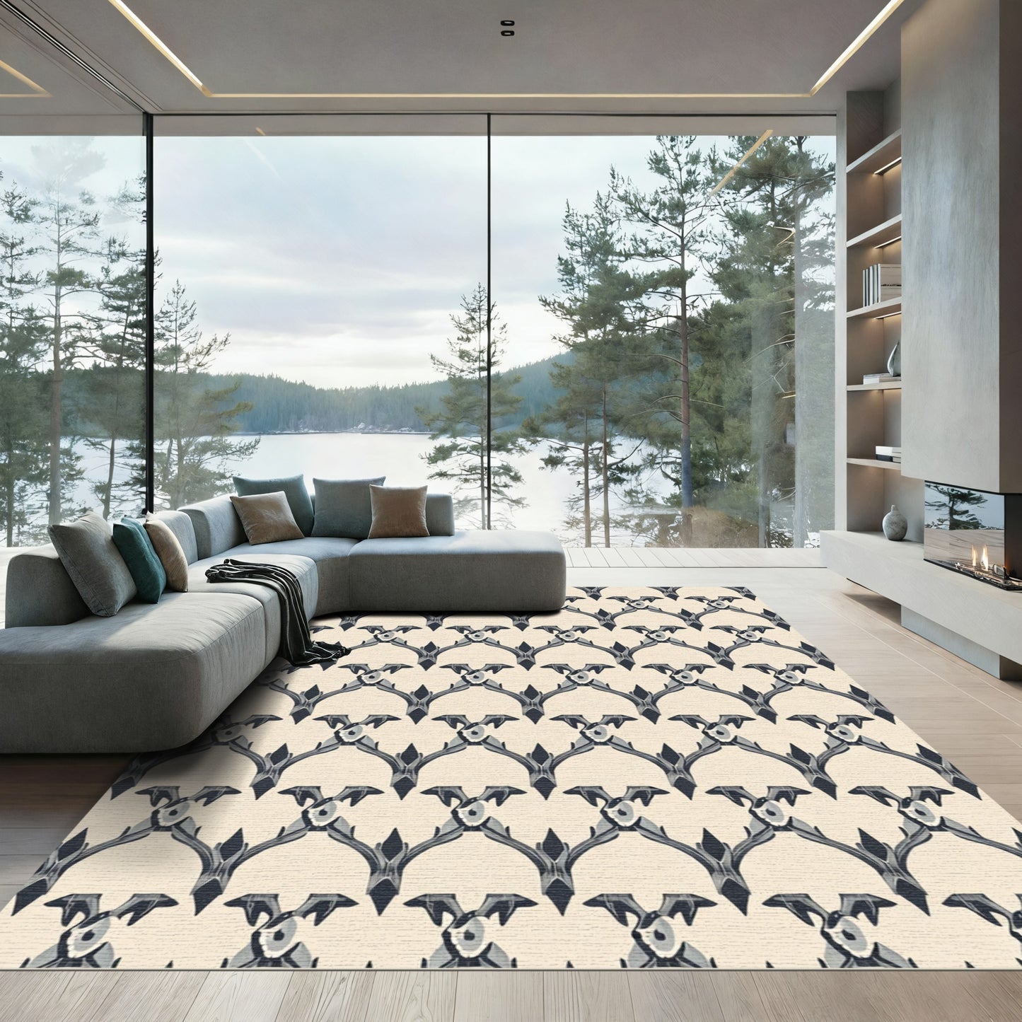 Dark Gray Gothic Arch Repeating Rug