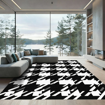 Black White Houndstooth Geometric Rug