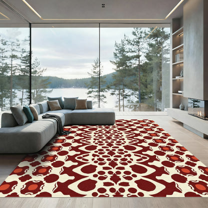 Dark Red Cream Paisley Medallion Rug