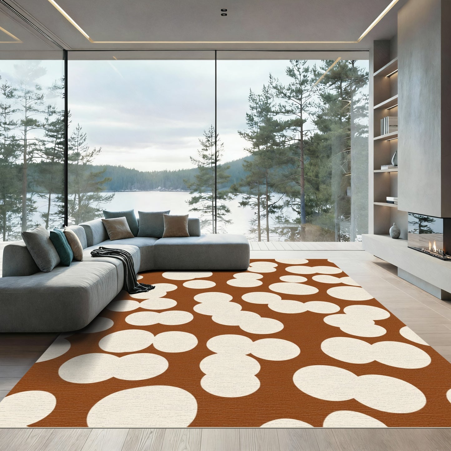 Brown Cream Blob Cloud Cluster Rug