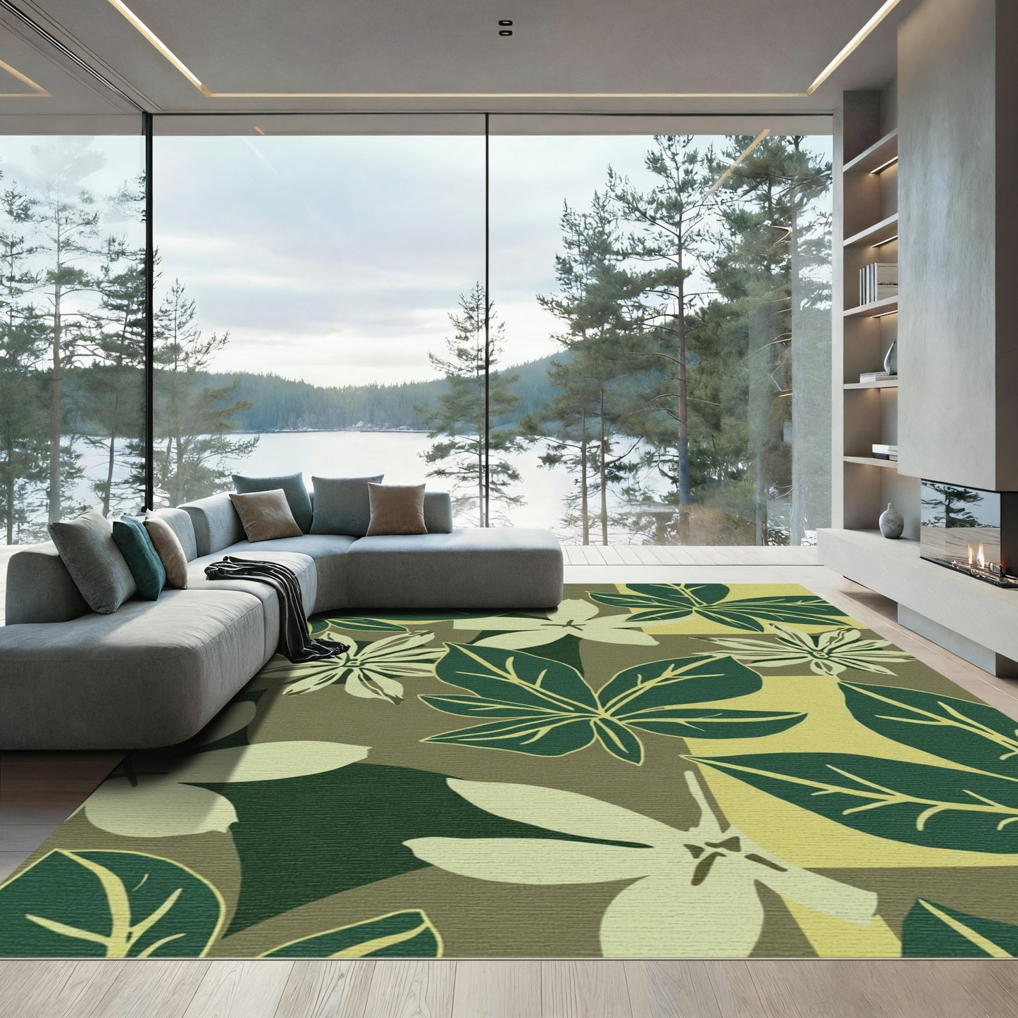 Deep Green Foliage And Blossom Composition Rug