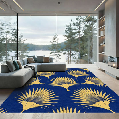 Golden Tropical Fan Leaf Rug
