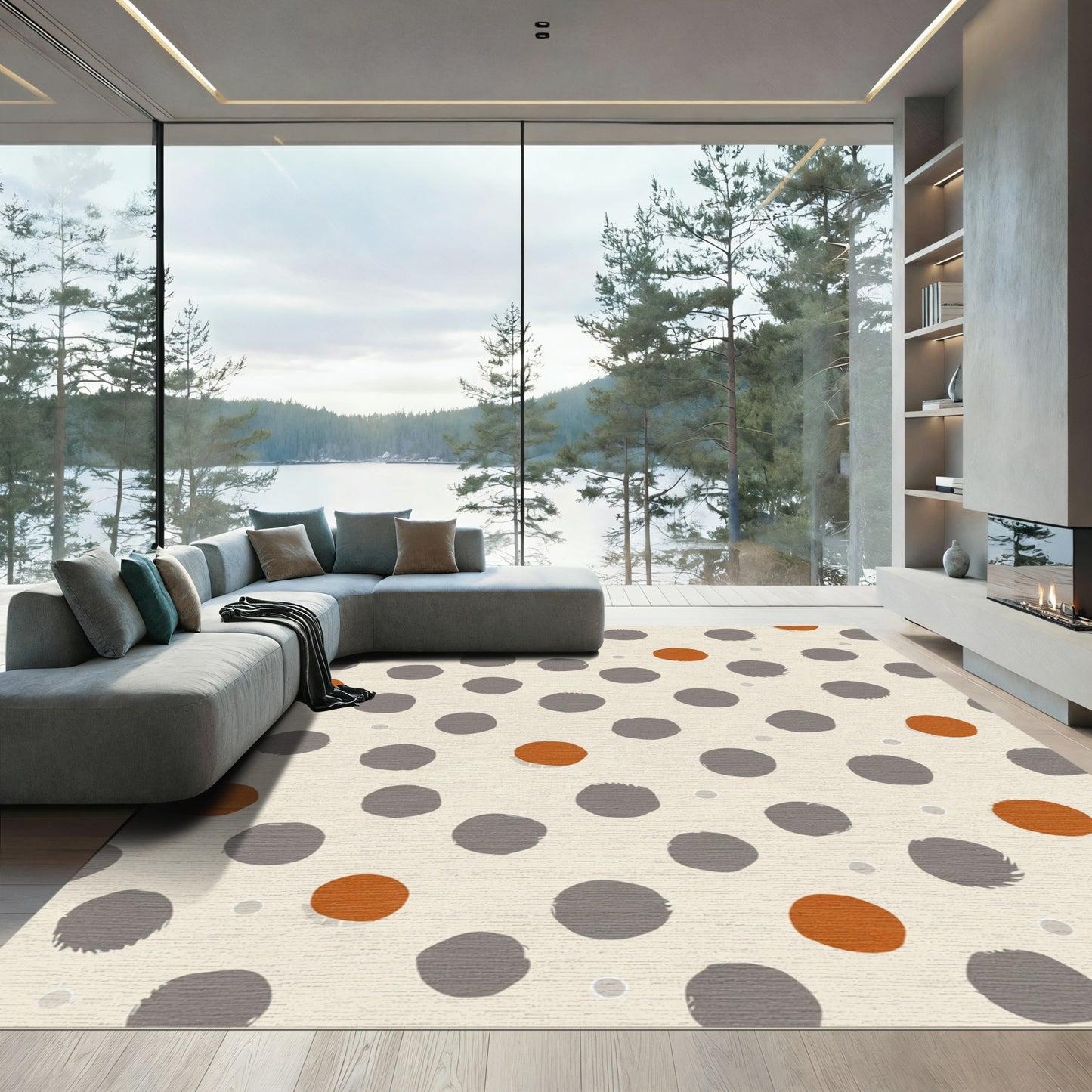 Rustic Orange Gray Polka Dot Scatter Rug