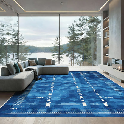 Deep Blue Textured Vertical Stripe Rug