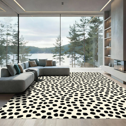 Black Blotched Cream Abstract Dot Rug