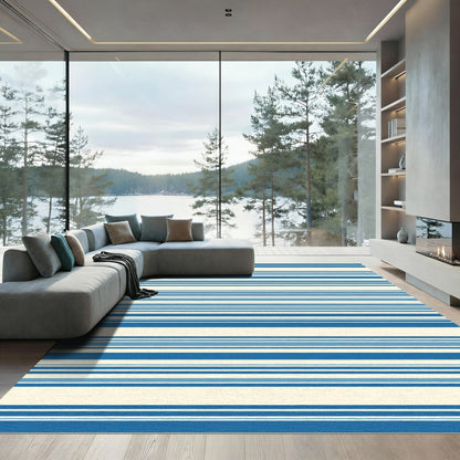 Vibrant Blue Cream Horizontal Stripe Rug