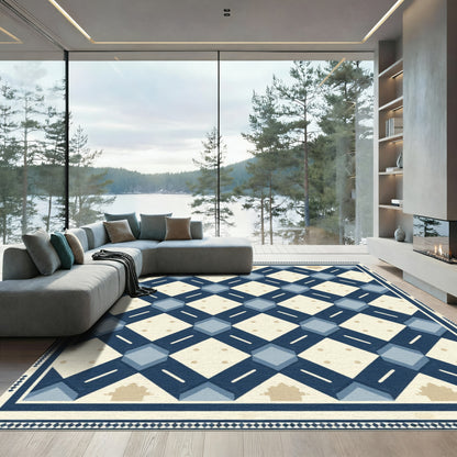 Navy Blue Diamond Lattice Geometric Rug