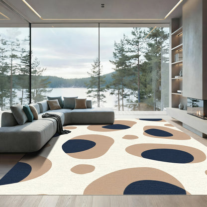 Tan Navy Abstract Organic Shapes Rug