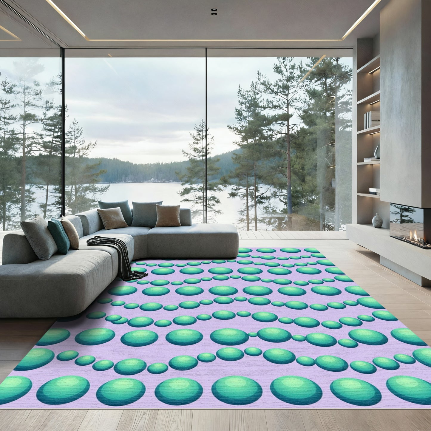 Teal Bubbles String Geometric Rug