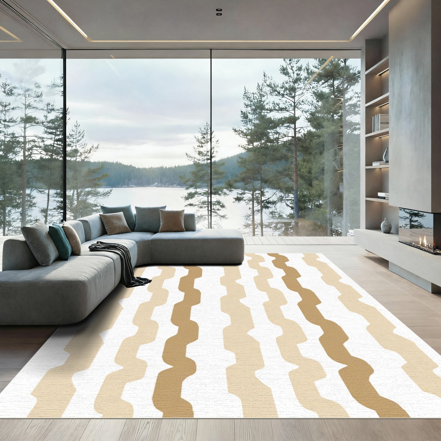 Neutral Toned Wavy Stripe Ribbons Rug