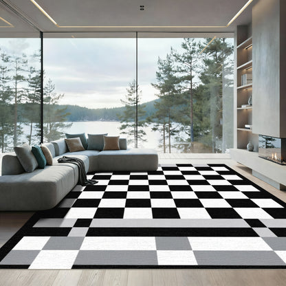 Black White Checkerboard Square Rug