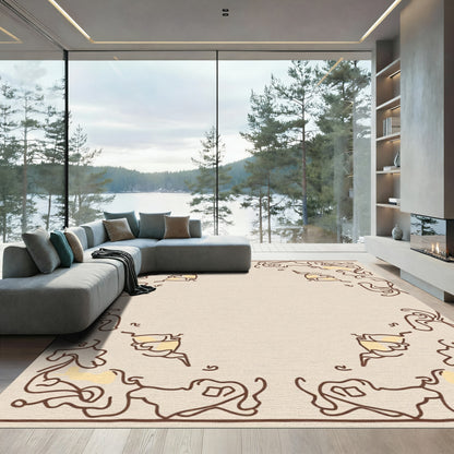 Beige Abstract Vine Swirl Rug