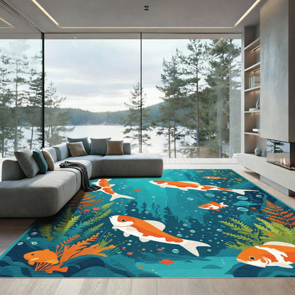 Orange White Koi Fish Underwater Garden Rug