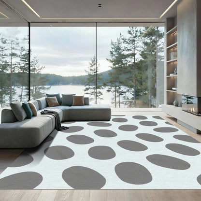 Gray Oval Scatter on White Rug