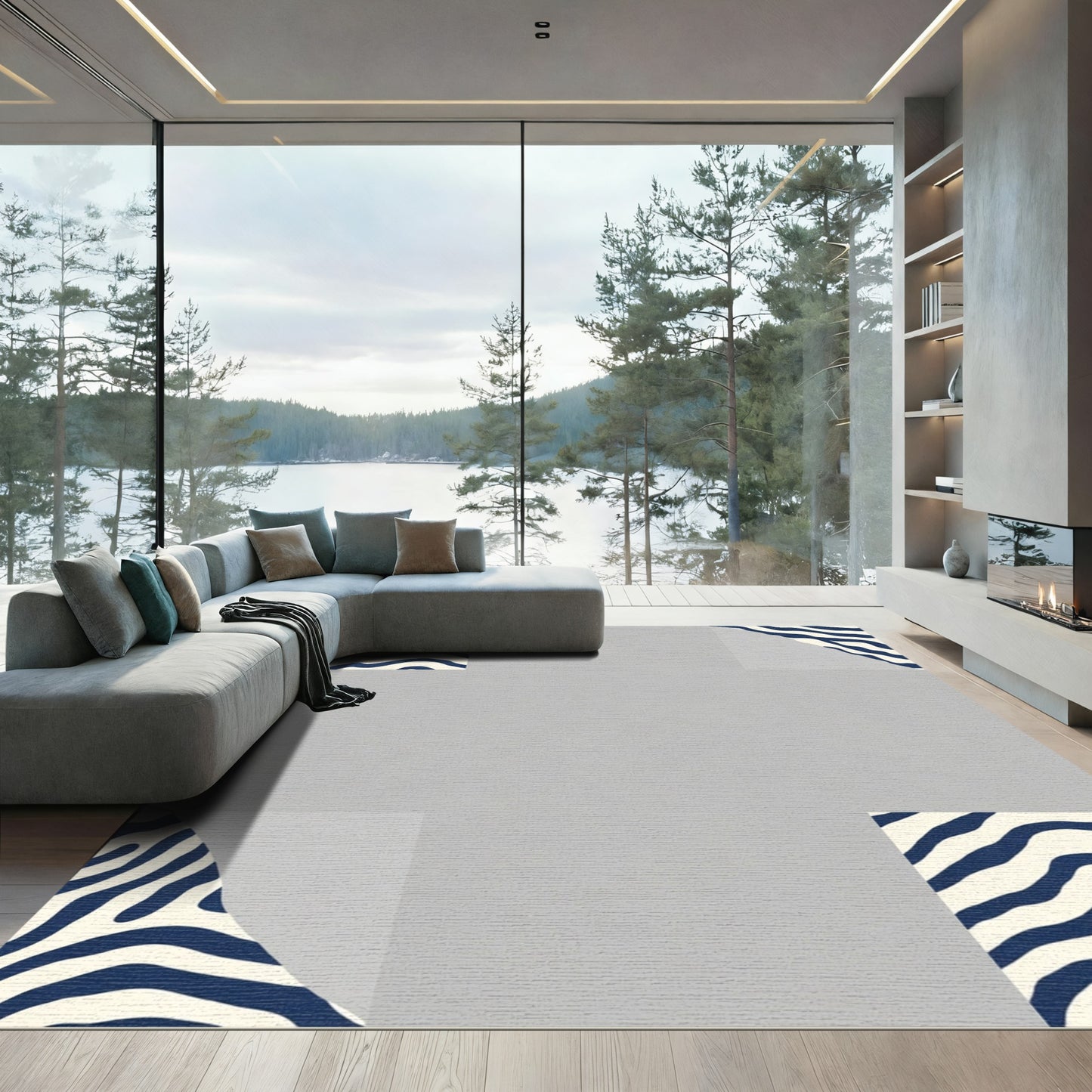 Navy Blue Organic Stripe Rug