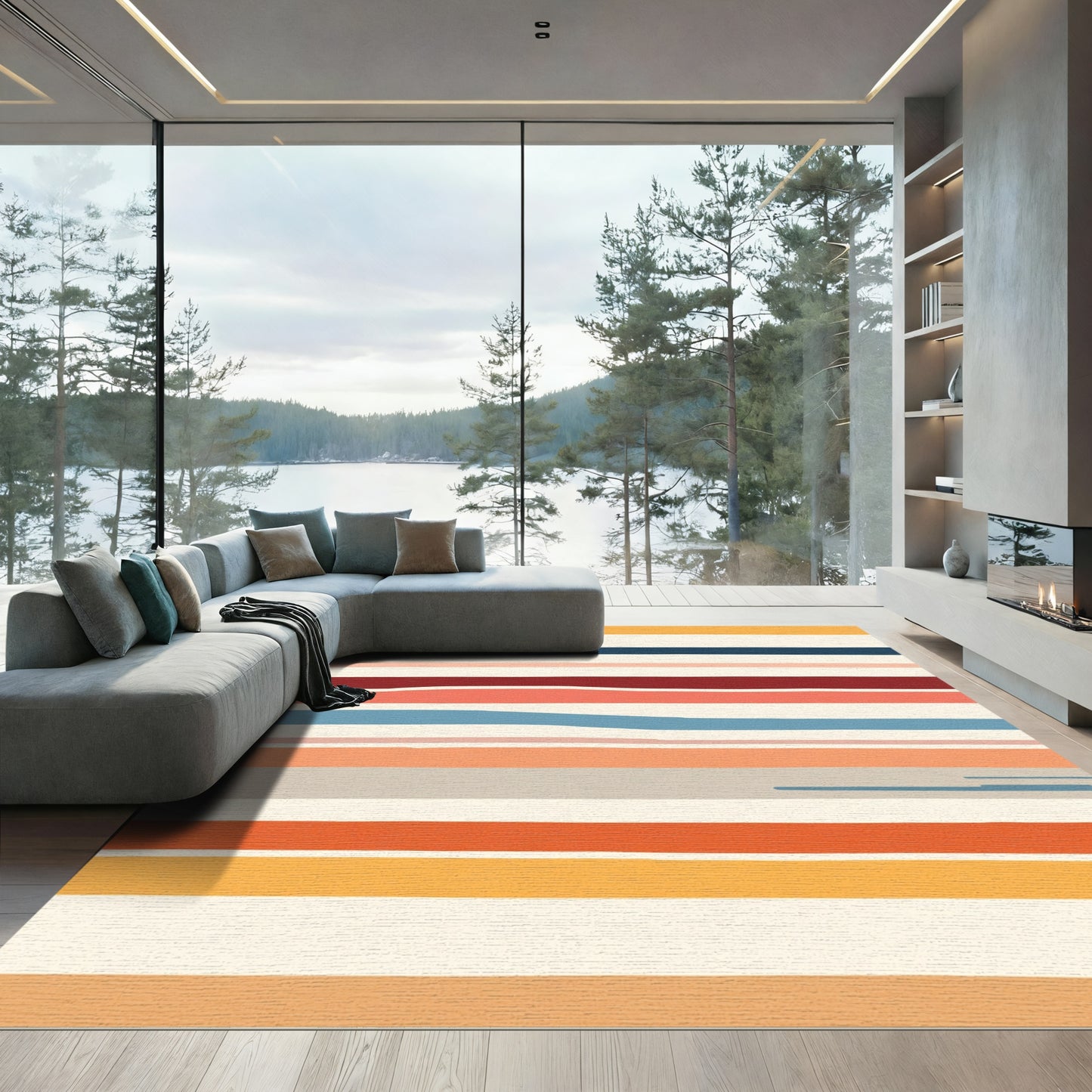 Warm Earthy Tone Abstract Stripe Rug