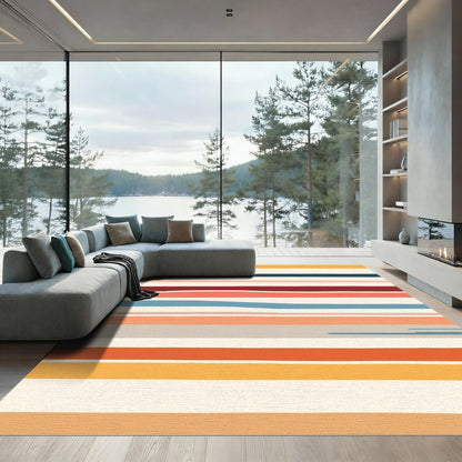 Warm Earthy Tone Abstract Stripe Rug
