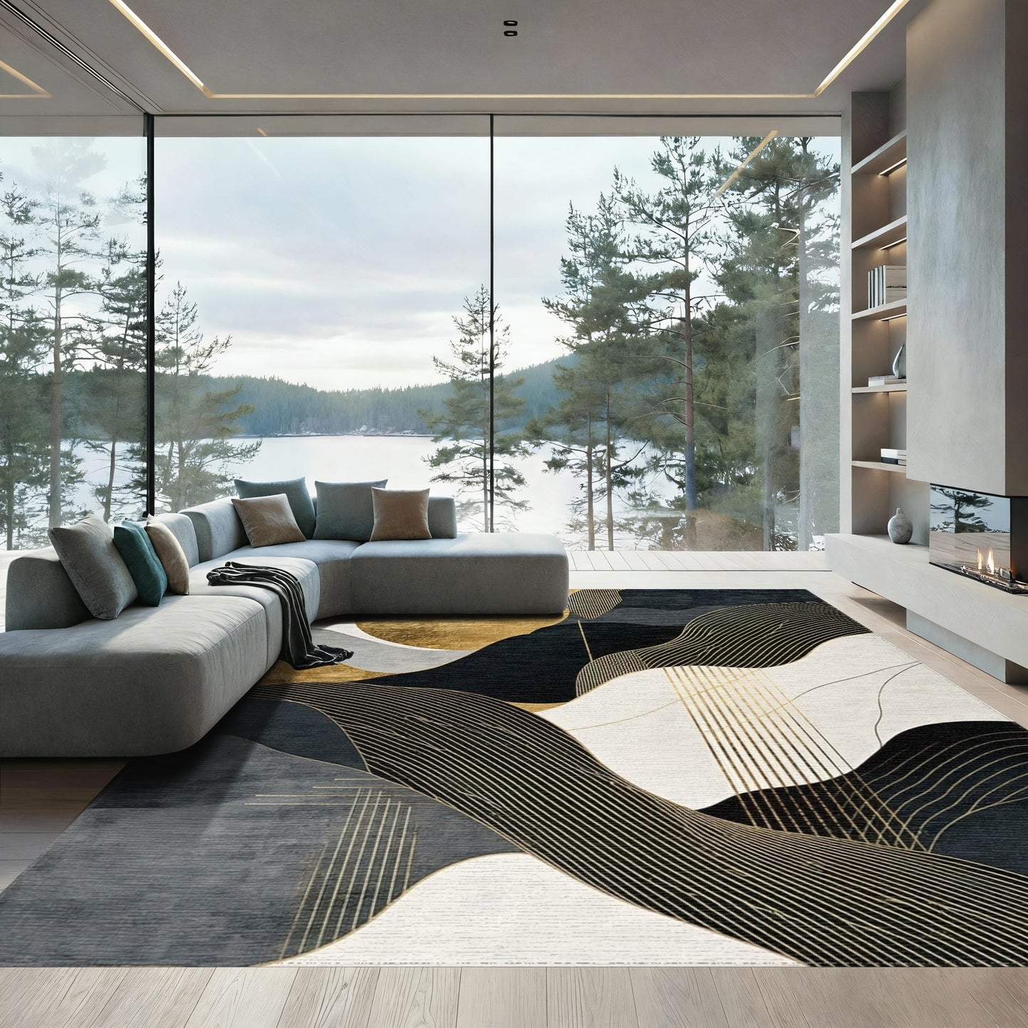 Gold Sun Abstract Wave Rug