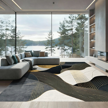 Gold Sun Abstract Wave Rug