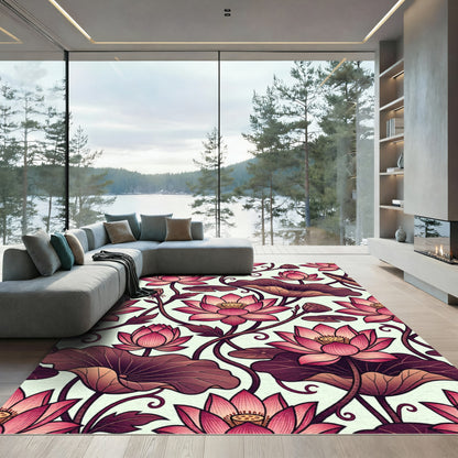 Bold Pink Lotus Vine Pattern Rug