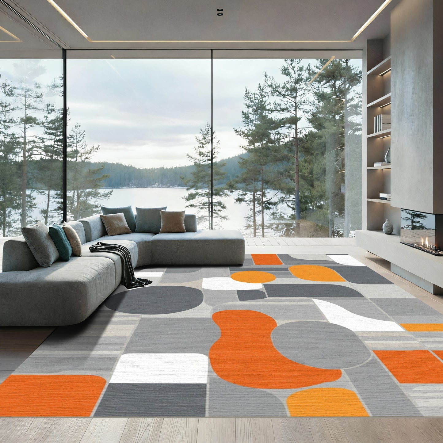 Mid Century Modern Gray Orange Forms Rug