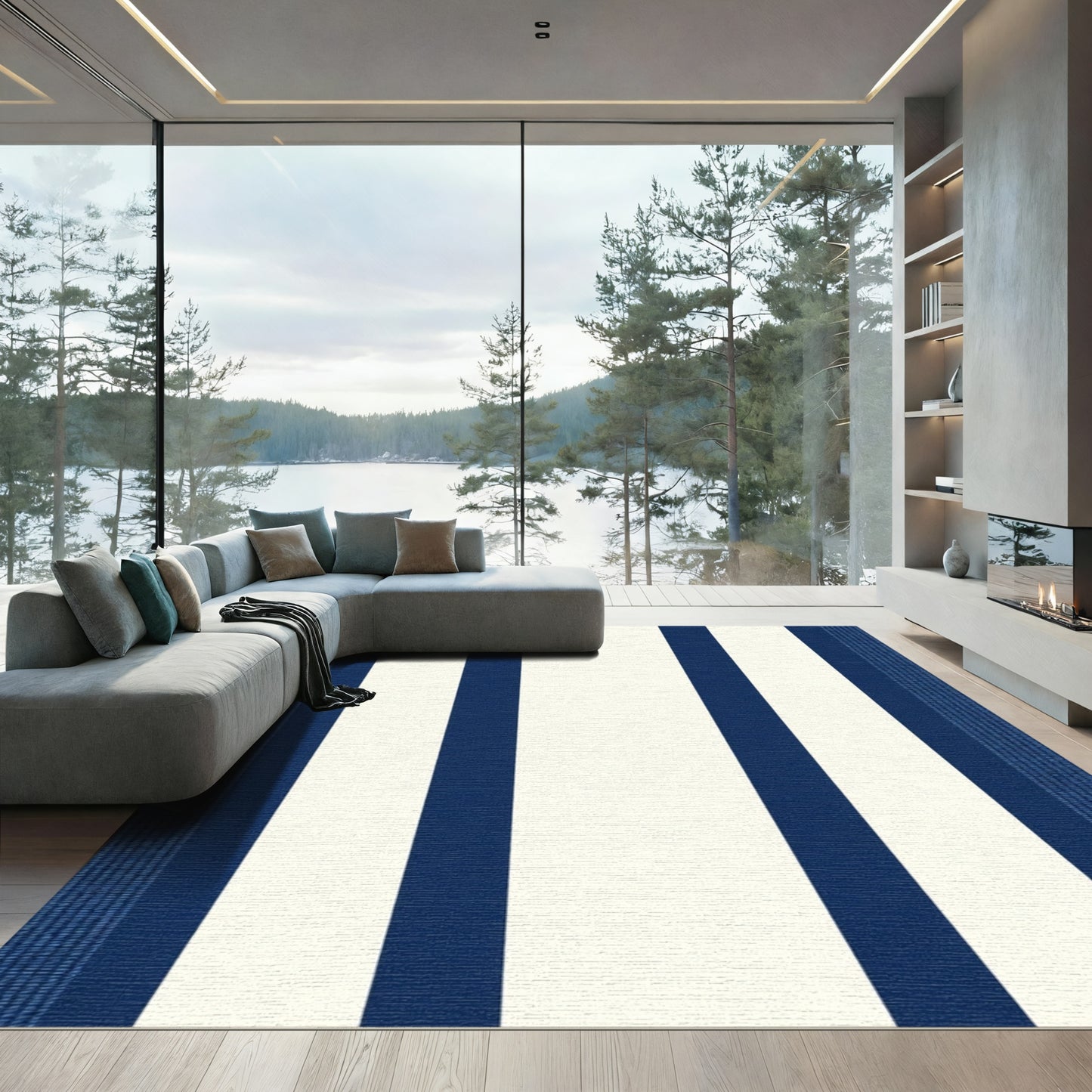 Classic Navy Cream Stripes Rug