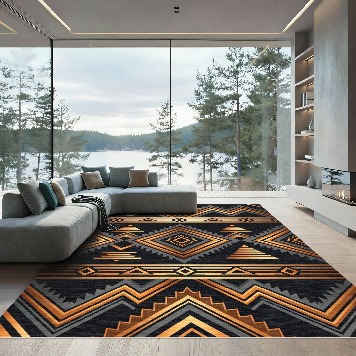 Golden Bronze Geometric Tribal Rug