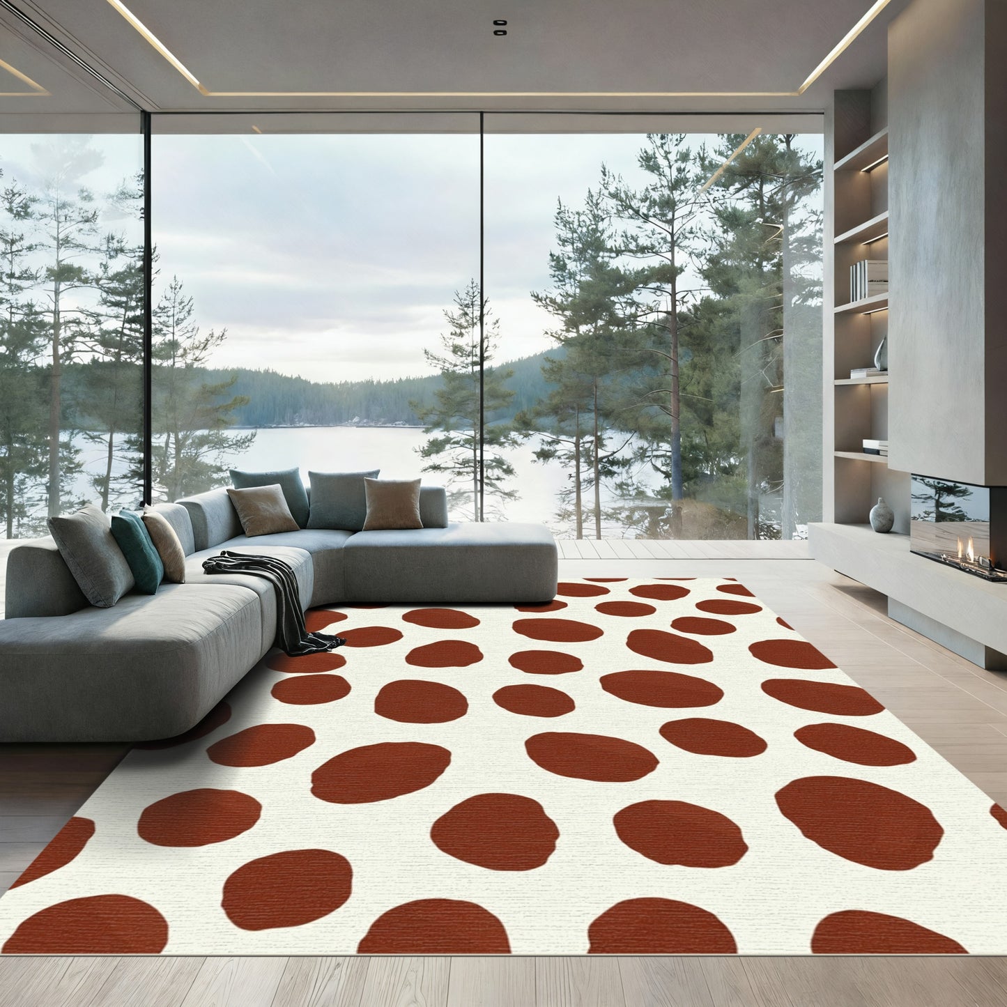 Brown Spots Textured Contemporary Rug