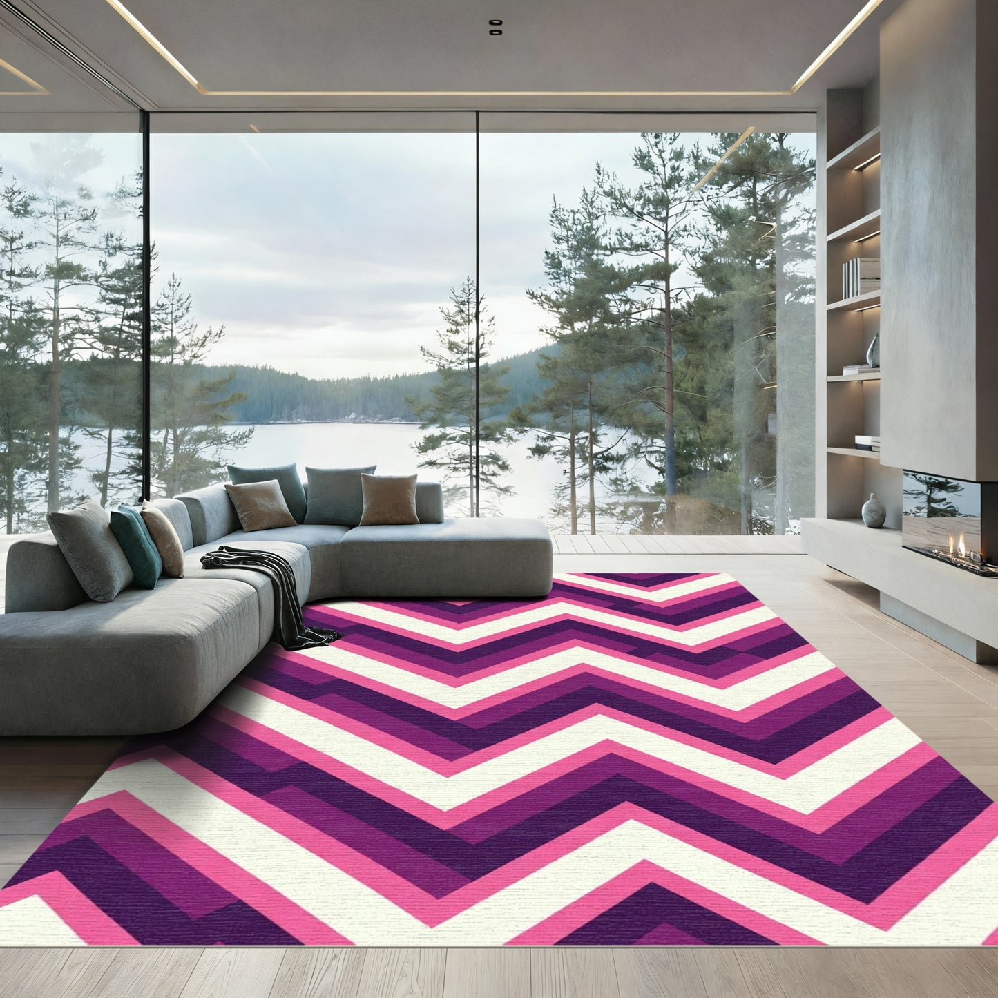 Bold Magenta Chevron Stripes Rug