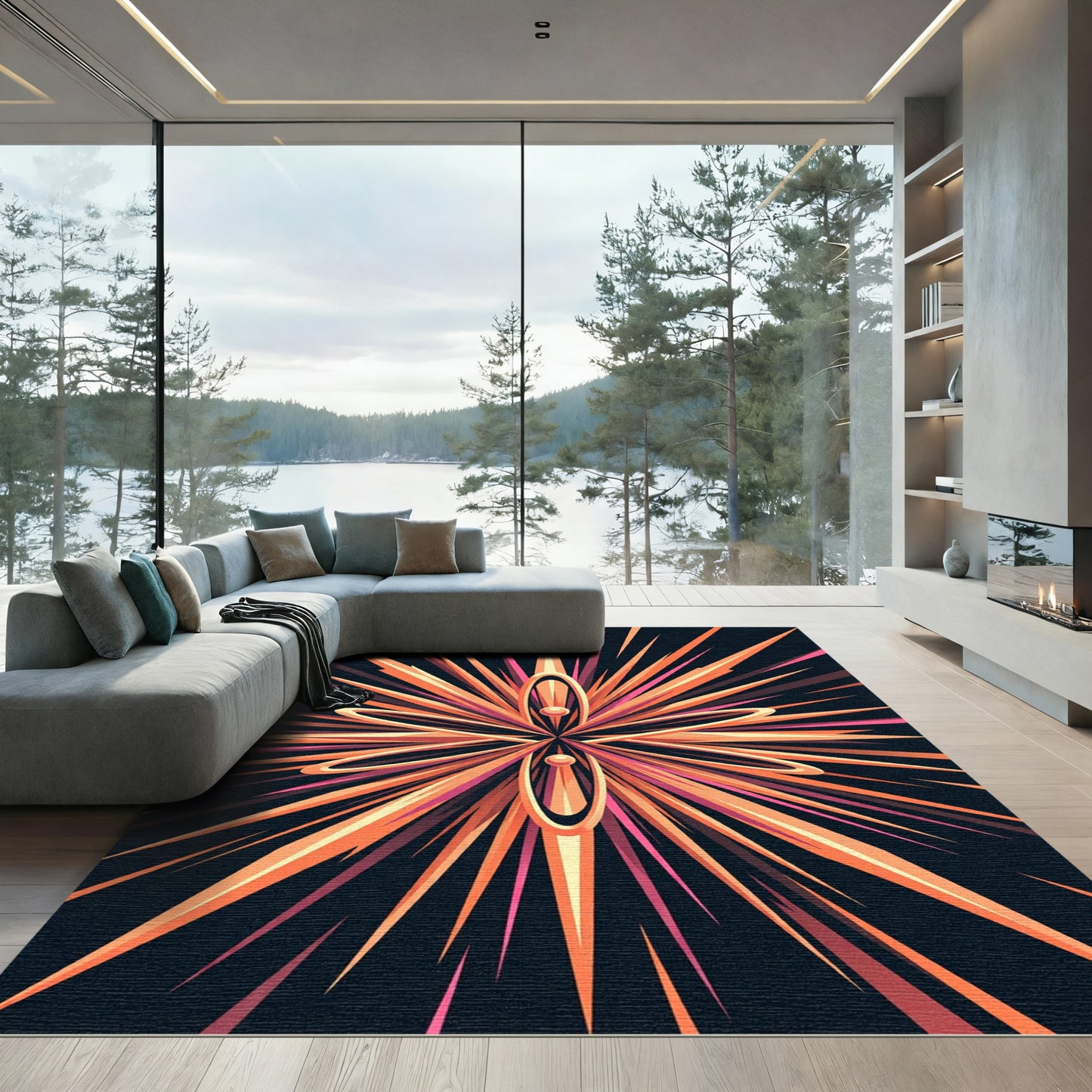 Radiant Orange Pink Burst Rug