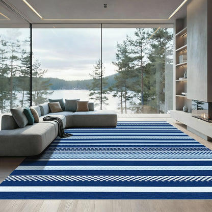Deep Blue Horizontal Stripe Collection Rug