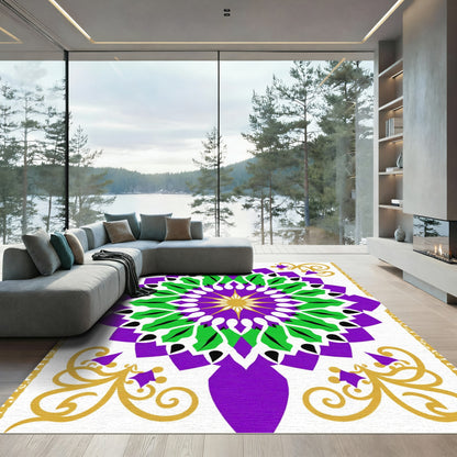 Vivid Grape Green Gold Mandalas Rug