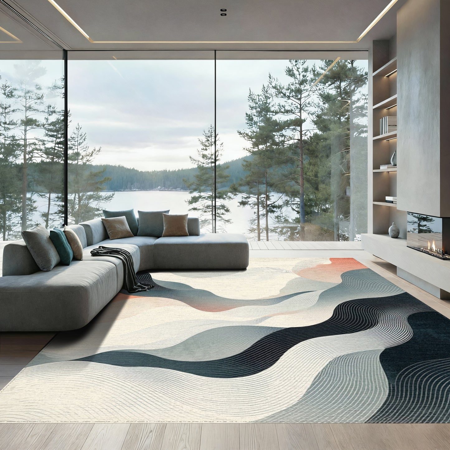 Gray Coral Fluid Wave Rug