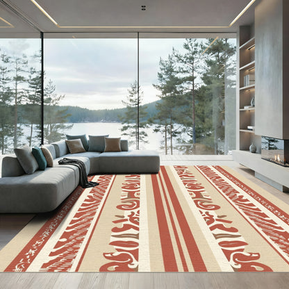 Terracotta Red Organic Stripe Border Rug
