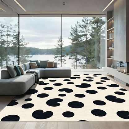 Cream Black Polka Heart Scattered Rug