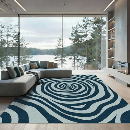 Deep Blue Swirling Organic Waves Rug