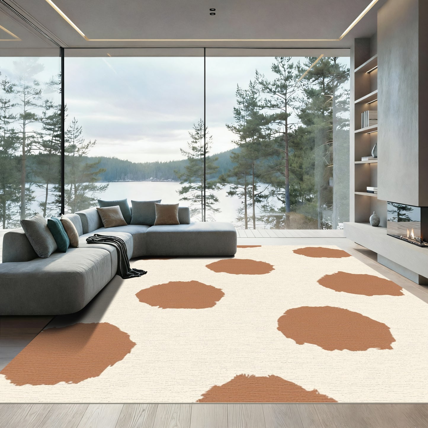 Brown Spot Abstract Cream Rug