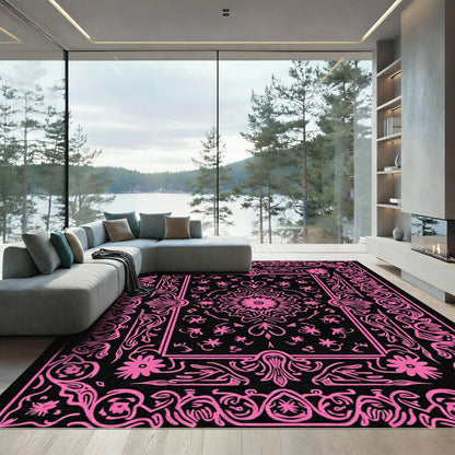 Bright Pink Floral Medallion Art Rug
