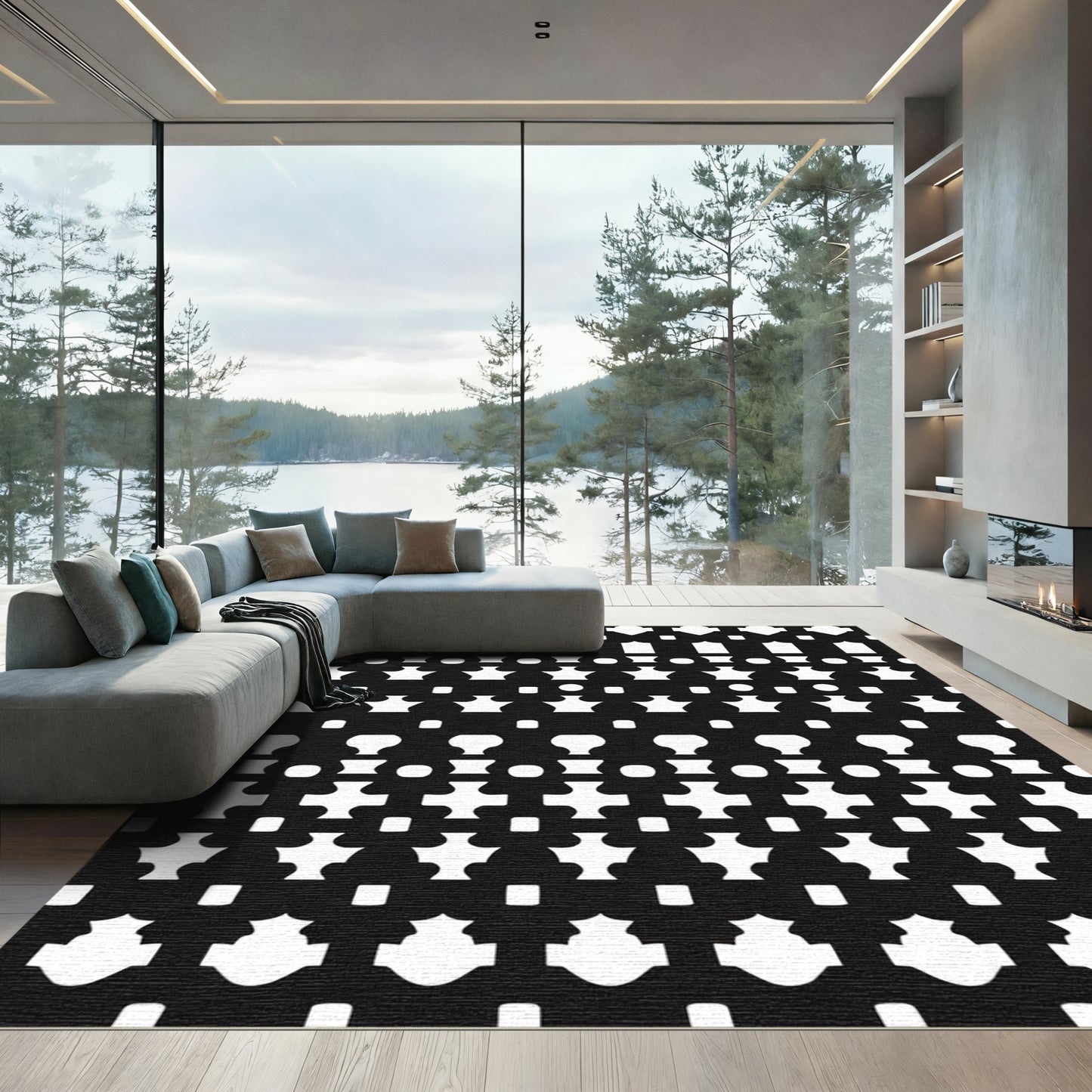 Black And White Geometric Tessellation Rug