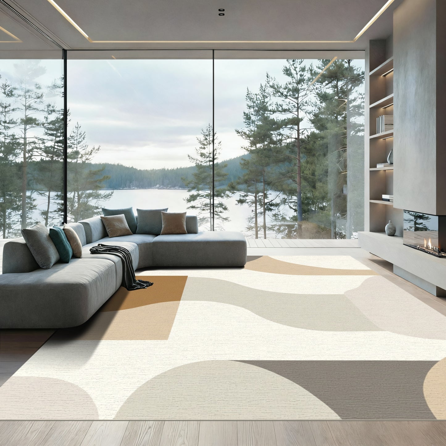 Earthy Terracotta Abstract Curves Rug